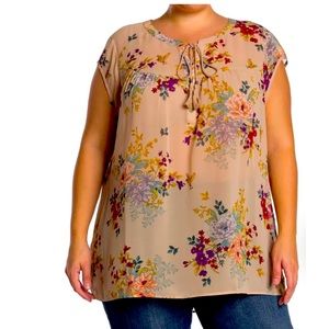 Nordstrom Printed Tassel Tie Neck Blouse Plus Size